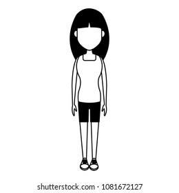 Young woman cartoon on black and white