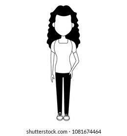 Young woman cartoon on black and white