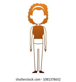 Young woman cartoon on orange lines
