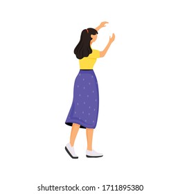 Young woman in casual clothes flat color vector faceless character. Girl turned back, female wearing summer clothing isolated cartoon illustration for web graphic design and animation