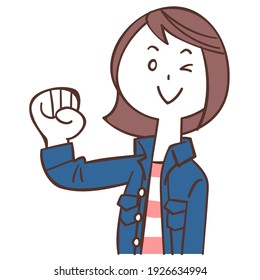 Young woman in casual clothes to guts pose