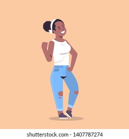 young woman in casual clothes standing pose smiling african american female cartoon character attractive girl posing flat full length