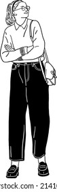 Young Woman casual lifestyle Campus student Hand drawn Line art Illustration