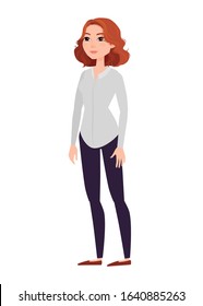Young woman in casual outfit. Vector character