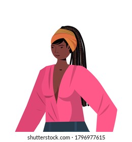 young woman in casual trendy clothes african american female cartoon character portrait vector illustration