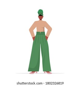 young woman in casual trendy clothes african american female cartoon character standing pose full length vector illustration