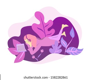young woman casually reading a book -Vector