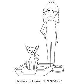 young woman with cat in the bed characters