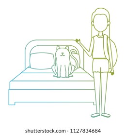 young woman with cat in the bedroom characters