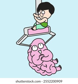 Young Woman Catching Fresh Brain From A Claw Machine Concept Cartoon Character illustration