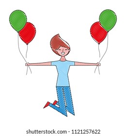 young woman celebrating with balloons helium