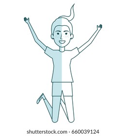 young Woman celebrating with hands up