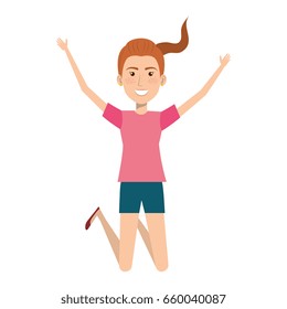 young Woman celebrating with hands up