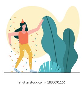 young woman celebrating party character vector illustration design