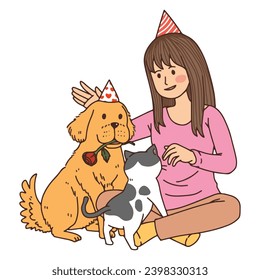 A young woman is celebrating Valentine's Day with her pet. clipart