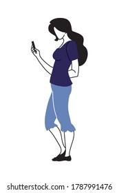 young woman with cell phone in hand vector illustration design