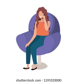 young woman in chair with smartphone avatar character