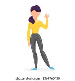 Young woman character. Brunette girl. Female in fashion clothes. Cute lady. Isolated vector illustration in cartoon style