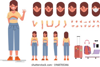 Young woman character creation design for Animation cartoon flat design.