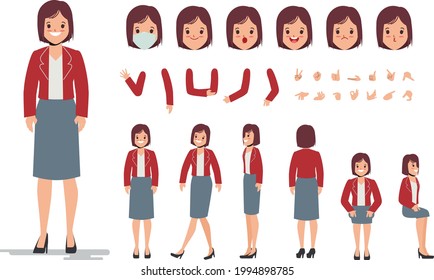 Young woman character creation design for Animation cartoon flat design.