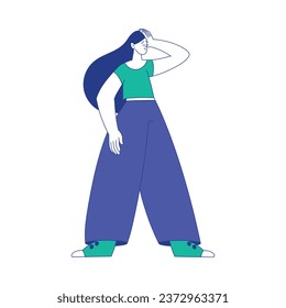Young Woman Character at the Crossroads Standing and Thinking Vector Illustration
