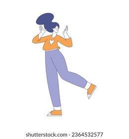 Ilustración vectorial de ritmo musical de personaje femenino bailando con cuerpo móvil