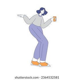 Ilustración vectorial de ritmo musical de personaje femenino bailando con cuerpo móvil