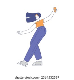 Ilustración vectorial de ritmo musical de personaje femenino bailando con cuerpo móvil