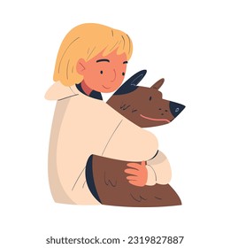 Young Woman Character Embracing Her Favorite Dog Pet Vector Illustration
