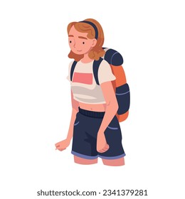 Young Woman Character Engaged in Local Tourism Wearing Backpack and Hiking Vector Illustration