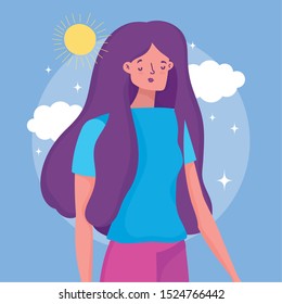 young woman character - happy friendship day flat design vector illustration