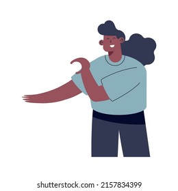 young  woman character hugging position
