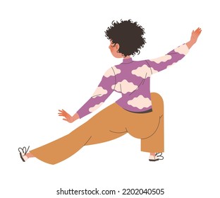 Young Woman Character Practicing Tai Chi and Qigong Exercise as Internal Chinese Martial Art Vector Illustration