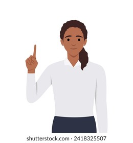 Young woman Character raise his hand to show the count number 1. Flat vector illustration isolated on white background