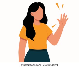 Young woman Character raise his hand to show the Flat vector illustration