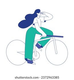 Ilustración de vectores de pensamiento y bicicleta de personajes femeninos jóvenes