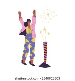 Personagem Jovem Desligando Ilustração Vetorial De Fogo De Artifício