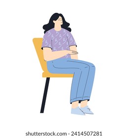 Young Woman Character Sitting on Chair Discuss Business Deal Vector Illustration