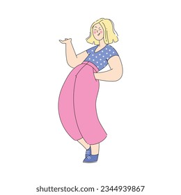 Young Woman Character Standing and Thinking Showing Gesture Vector Illustration