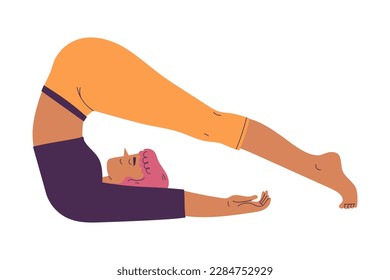 Young Woman Character Yoga Practicing Standing in Asana Vector Illustration