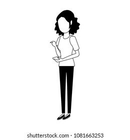 Young woman chatting with smartphone on black and white colors