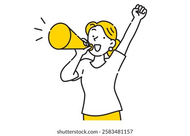 Young woman cheering with a megaphone