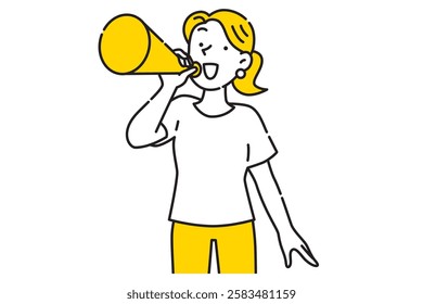 Young woman cheering with a megaphone