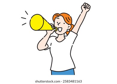 Young woman cheering with a megaphone