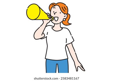 Young woman cheering with a megaphone