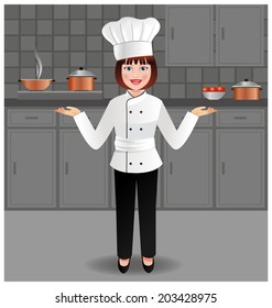 Young woman chef in her kitchen