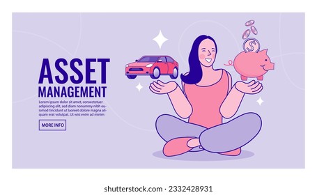 Young woman choosing between saving money or buying a car Safe Money On Piggy. Internet banking and earning concept. Successful investor or entrepreneur. Financial consulting, investment and savings.