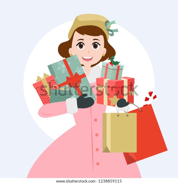 Young Woman Christmas Presents Gifts Mom Stock Vector Royalty Free 1238859115