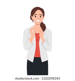 Young woman clapping with both hands applause congratulations concept. Flat vector illustration isolated on white background