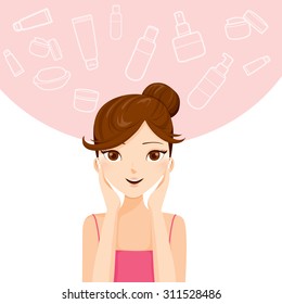 Young woman cleaning and cares her face, facial, beauty, cosmetic, makeup, health, lifestyle